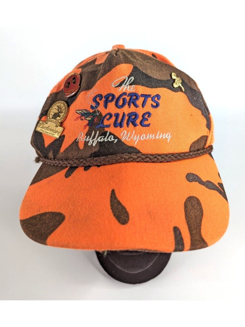 The Sports Lure Hat - Vintage Fly Fishing Cap Buffalo Wyoming Rope w Pins